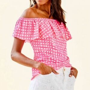 Lilly Pulitzer LaFortuna off-shoulder top in Feelin’ Beachy- Large